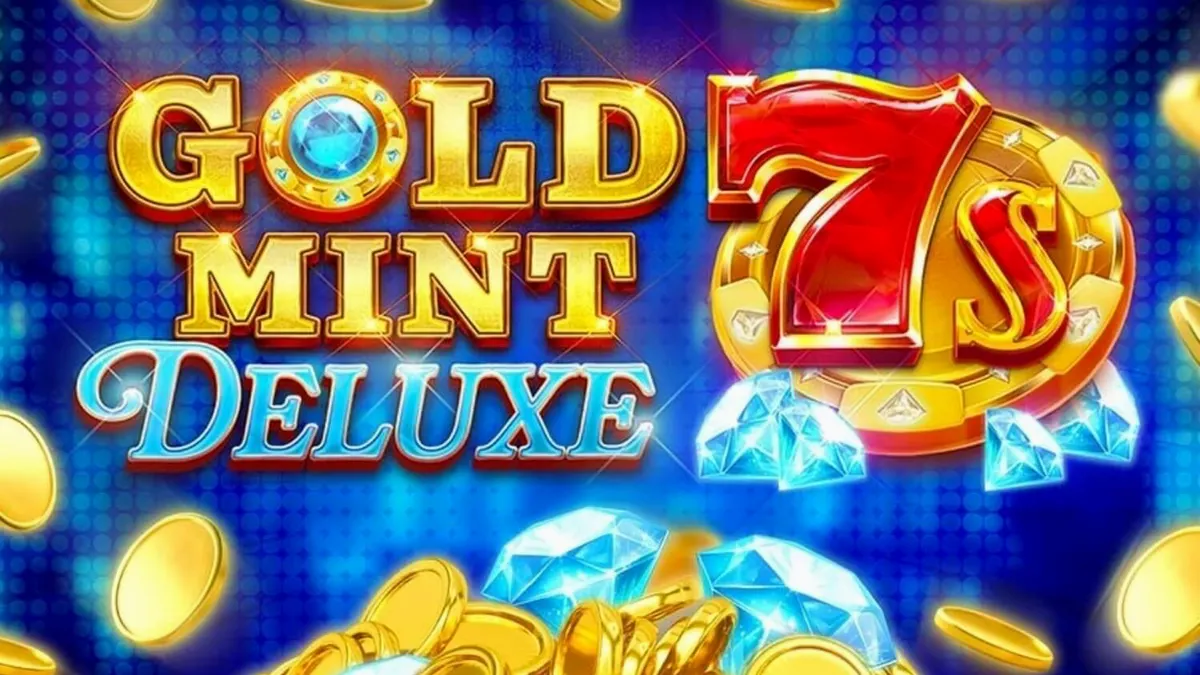 Interface de jogo luxuosa do slot Gold Mint 7s Deluxe com símbolos dourados e joias brilhantes